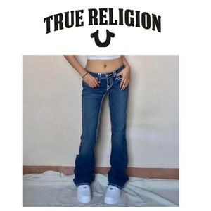 Y2K True Religion Joey Super T straight leg jeans dark wash w white stitching